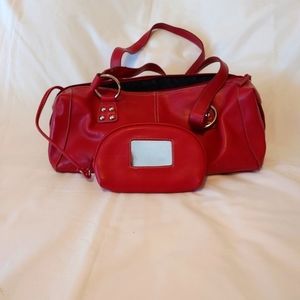 Worthington Faux Leather Handbag With Attached Pouch - Color Red/Cranberry
